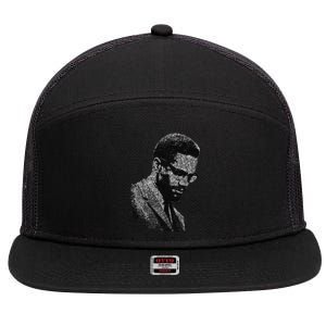 Malcolm X Black And White Portrait 7 Panel Mesh Trucker Snapback Hat