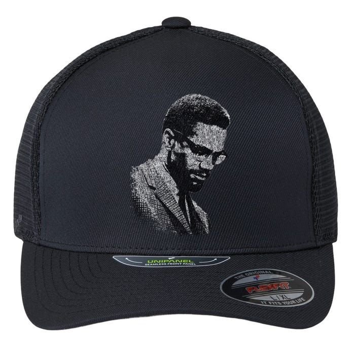 Malcolm X Black And White Portrait Flexfit Unipanel Trucker Cap