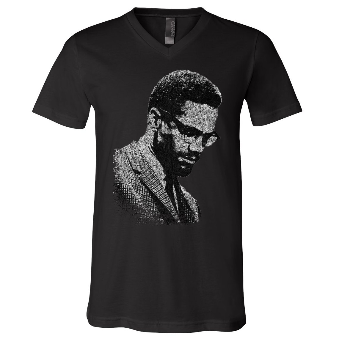 Malcolm X Black And White Portrait V-Neck T-Shirt