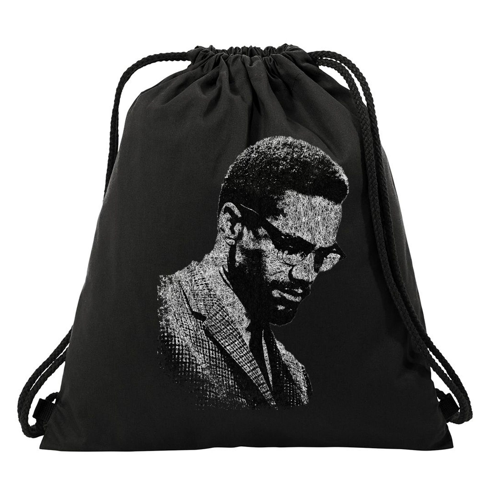 Malcolm X Black And White Portrait Drawstring Bag