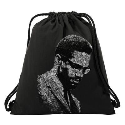 Malcolm X Black And White Portrait Drawstring Bag