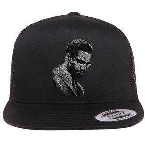 Malcolm X Black And White Portrait Flat Bill Trucker Hat