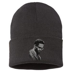 Malcolm X Black And White Portrait Sustainable Knit Beanie