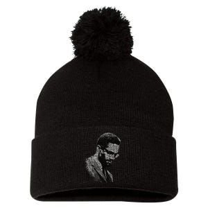 Malcolm X Black And White Portrait Pom Pom 12in Knit Beanie