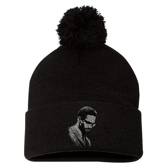 Malcolm X Black And White Portrait Pom Pom 12in Knit Beanie