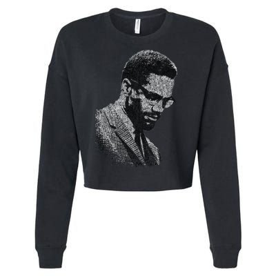 Malcolm X Black And White Portrait Cropped Pullover Crew