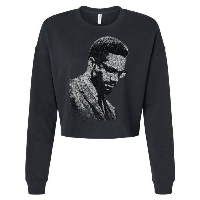 Malcolm X Black And White Portrait Cropped Pullover Crew