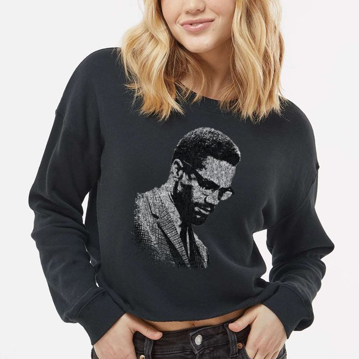 Malcolm X Black And White Portrait Cropped Pullover Crew