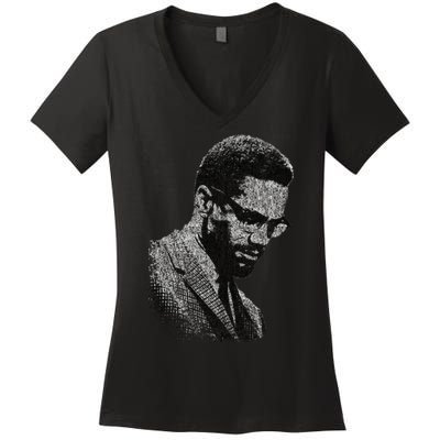 Malcolm X Black And White Portrait Women's V-Neck T-Shirt