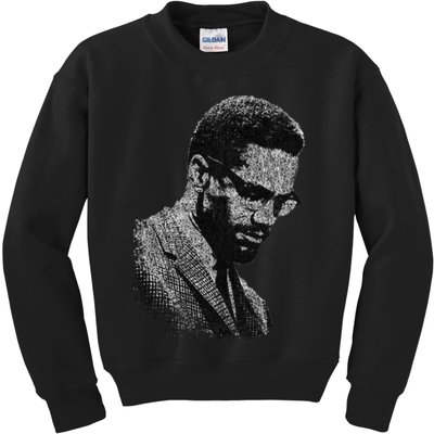 Malcolm X Black And White Portrait Kids Sweatshirt