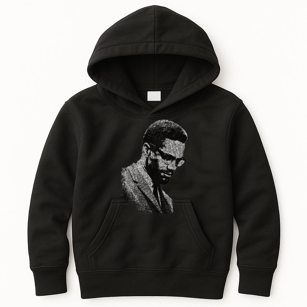 Malcolm X Black And White Portrait Kids Hoodie