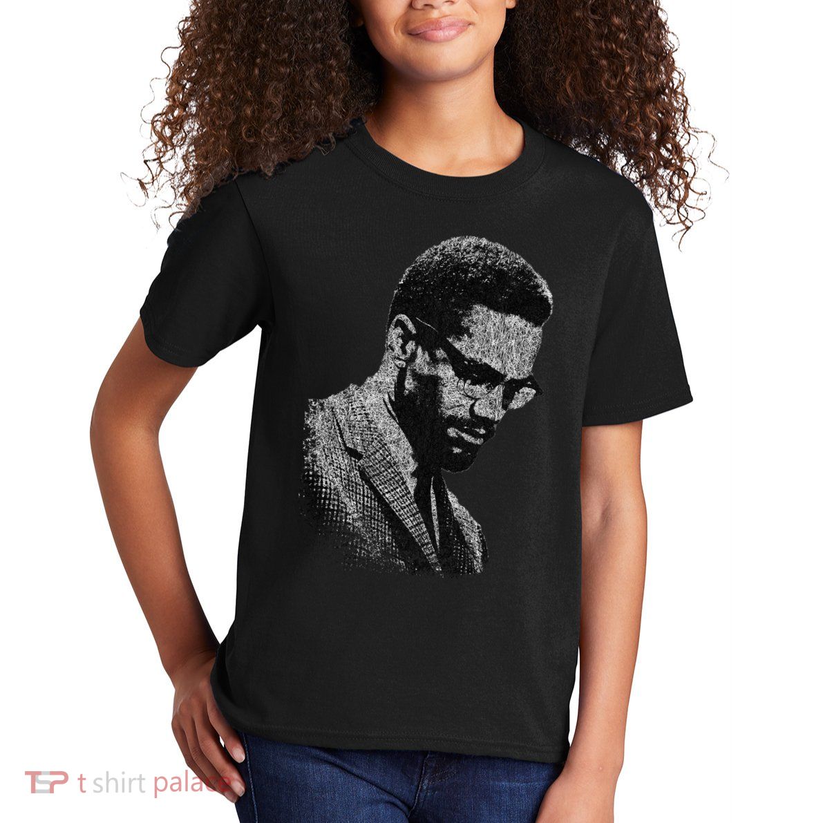 Malcolm X Black And White Portrait Kids T-Shirt