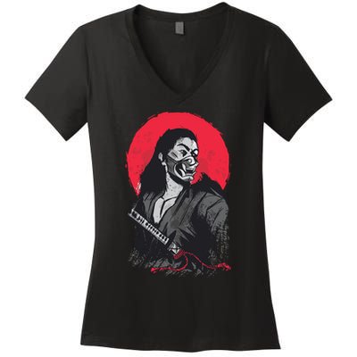 Male Japanese Warrior Women's V-Neck T-Shirt