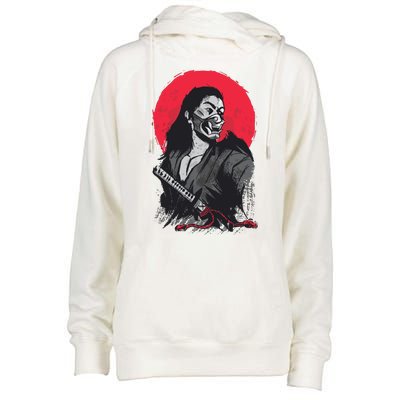 Male Japanese Warrior Womens Funnel Neck Pullover Hood