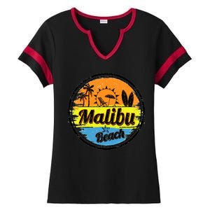 Malibu Beach Retro Circle Ladies Halftime Notch Neck Tee