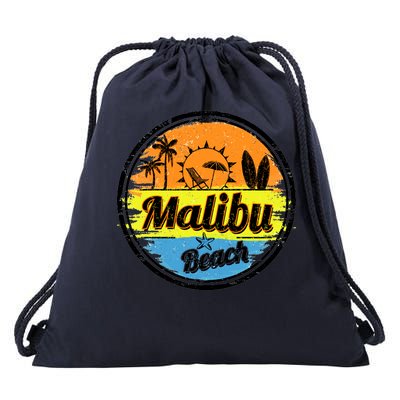 Malibu Beach Retro Circle Drawstring Bag