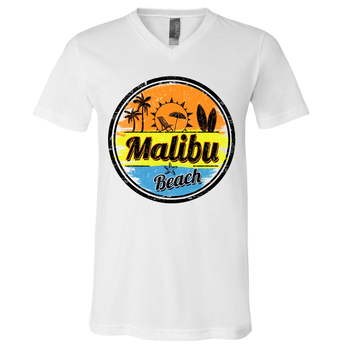 Malibu Beach Retro Circle V-Neck T-Shirt