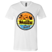 Malibu Beach Retro Circle V-Neck T-Shirt