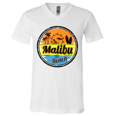 Malibu Beach Retro Circle V-Neck T-Shirt