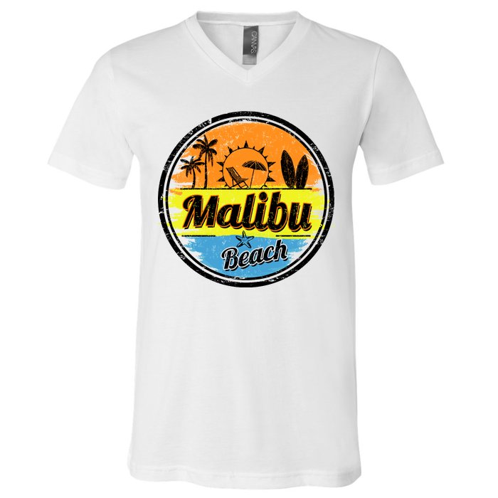 Malibu Beach Retro Circle V-Neck T-Shirt