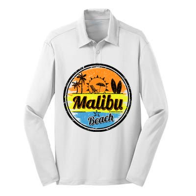 Malibu Beach Retro Circle Silk Touch Performance Long Sleeve Polo