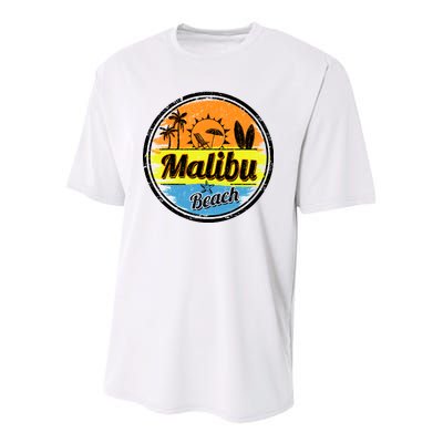 Malibu Beach Retro Circle Youth Performance Sprint T-Shirt