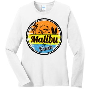 Malibu Beach Retro Circle Ladies Long Sleeve Shirt