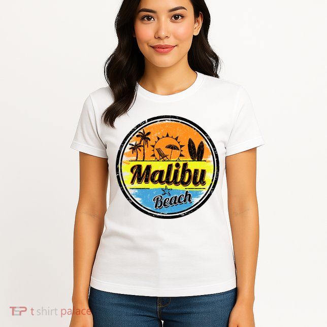 Malibu Beach Retro Circle Womens T-Shirt
