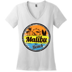 Malibu Beach Retro Circle Women's V-Neck T-Shirt