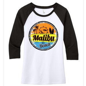 Malibu Beach Retro Circle Women's Tri-Blend 3/4-Sleeve Raglan Shirt