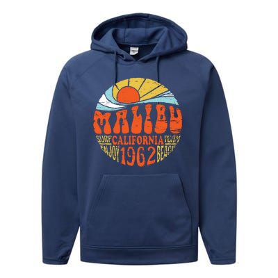 Malibu California Retro Distressed Performance Fleece Hoodie