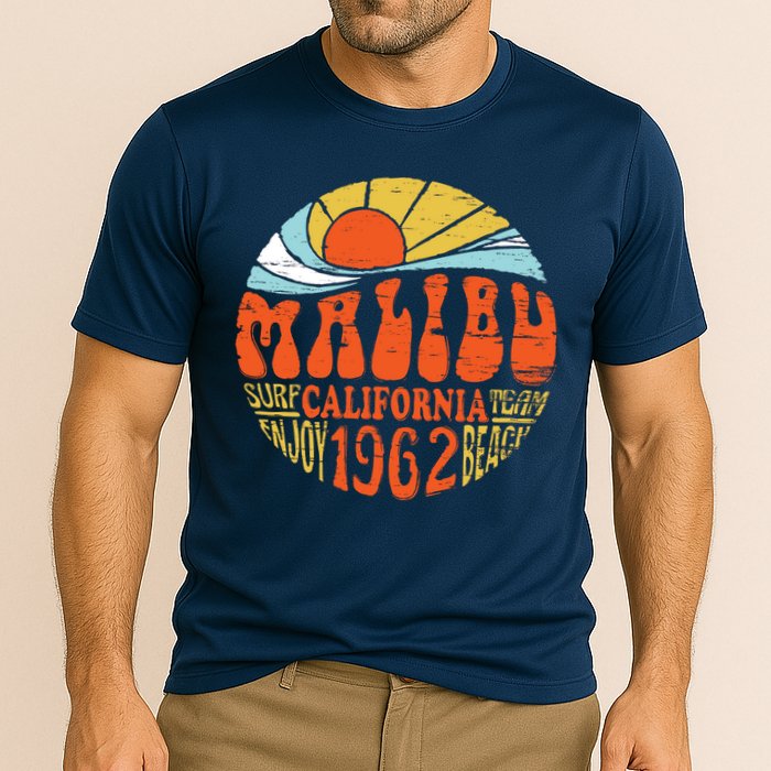 Malibu California Retro Distressed Cooling Performance Crew T-Shirt