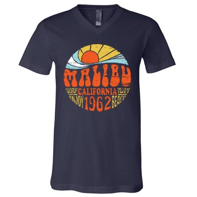 Malibu California Retro Distressed V-Neck T-Shirt