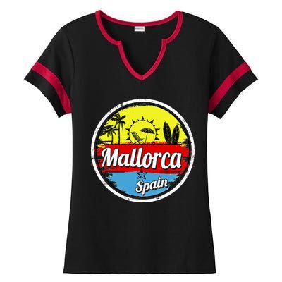 Mallorca Spain Retro Circle Ladies Halftime Notch Neck Tee