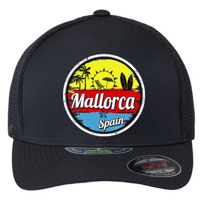 Mallorca Spain Retro Circle Flexfit Unipanel Trucker Cap