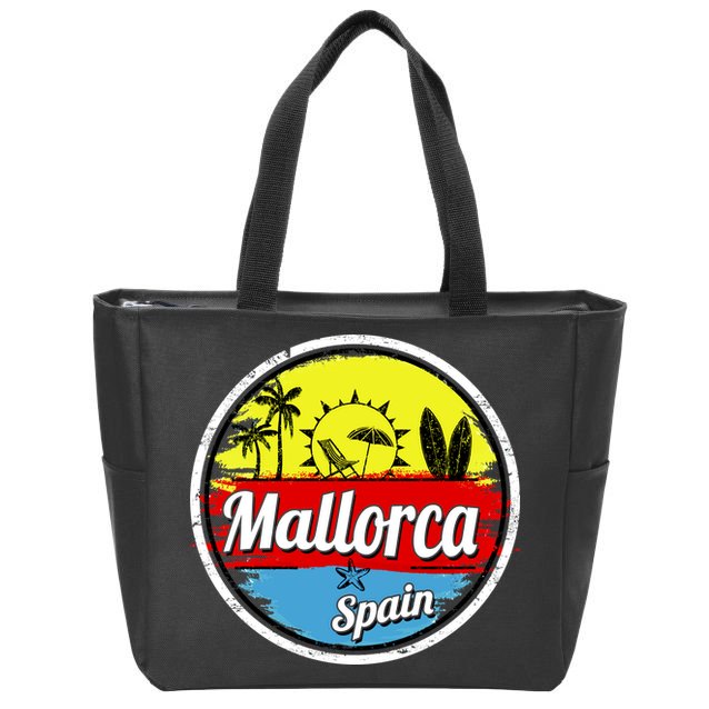 Mallorca Spain Retro Circle Zip Tote Bag