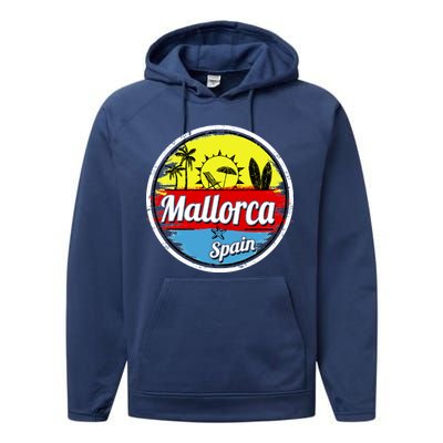 Mallorca Spain Retro Circle Performance Fleece Hoodie