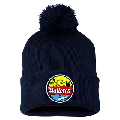 Mallorca Spain Retro Circle Pom Pom 12in Knit Beanie