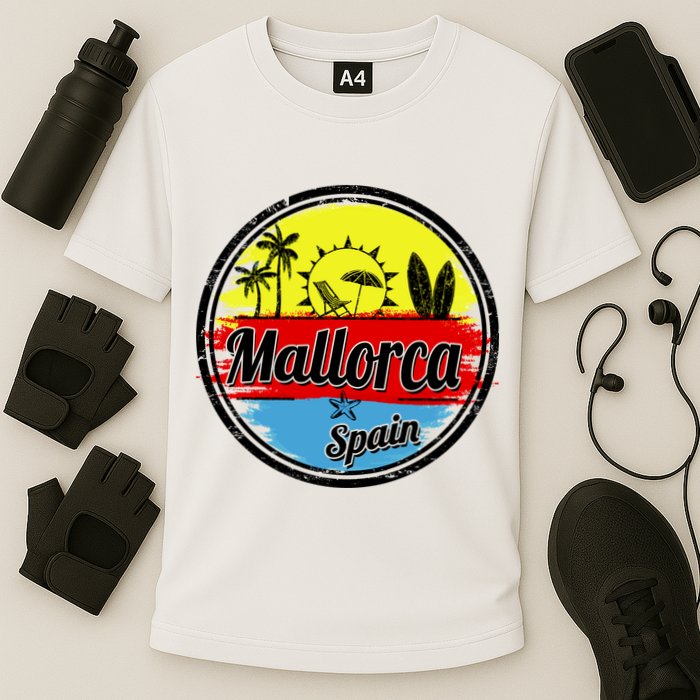 Mallorca Spain Retro Circle Cooling Performance Crew T-Shirt