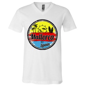 Mallorca Spain Retro Circle V-Neck T-Shirt