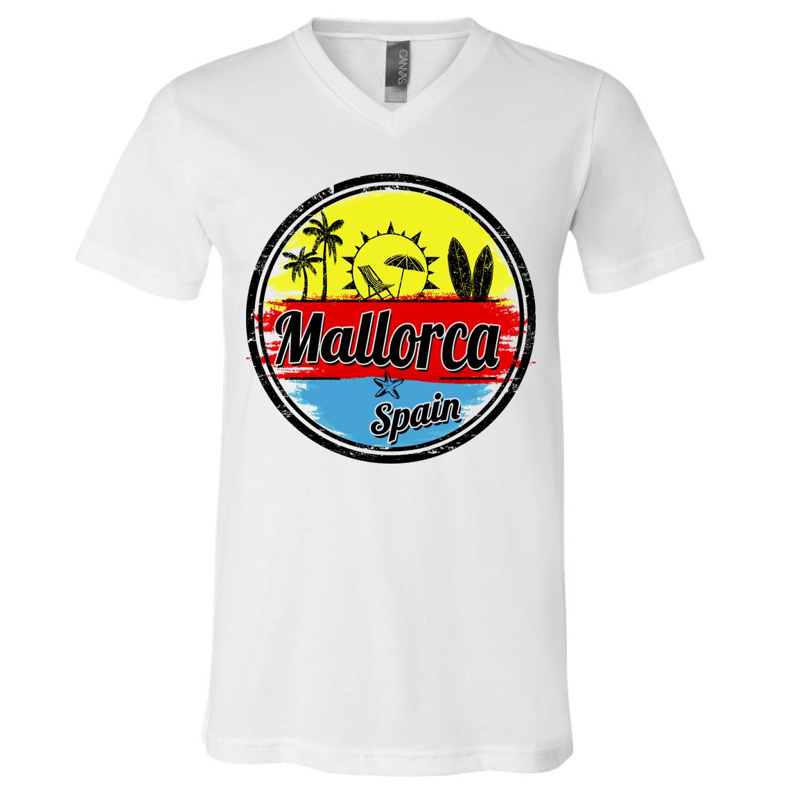 Mallorca Spain Retro Circle V-Neck T-Shirt