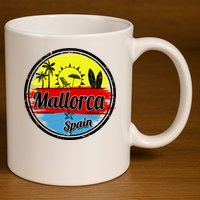 Mallorca Spain Retro Circle 11oz C Handle Ceramic Mug