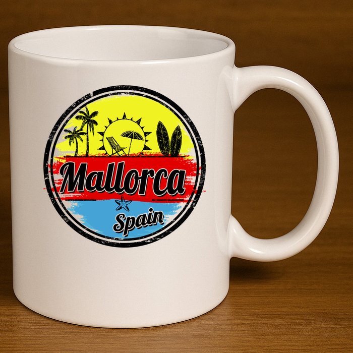 Mallorca Spain Retro Circle 11oz C Handle Ceramic Mug