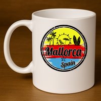 Mallorca Spain Retro Circle 11oz C Handle Ceramic Mug