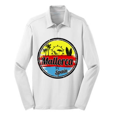 Mallorca Spain Retro Circle Silk Touch Performance Long Sleeve Polo