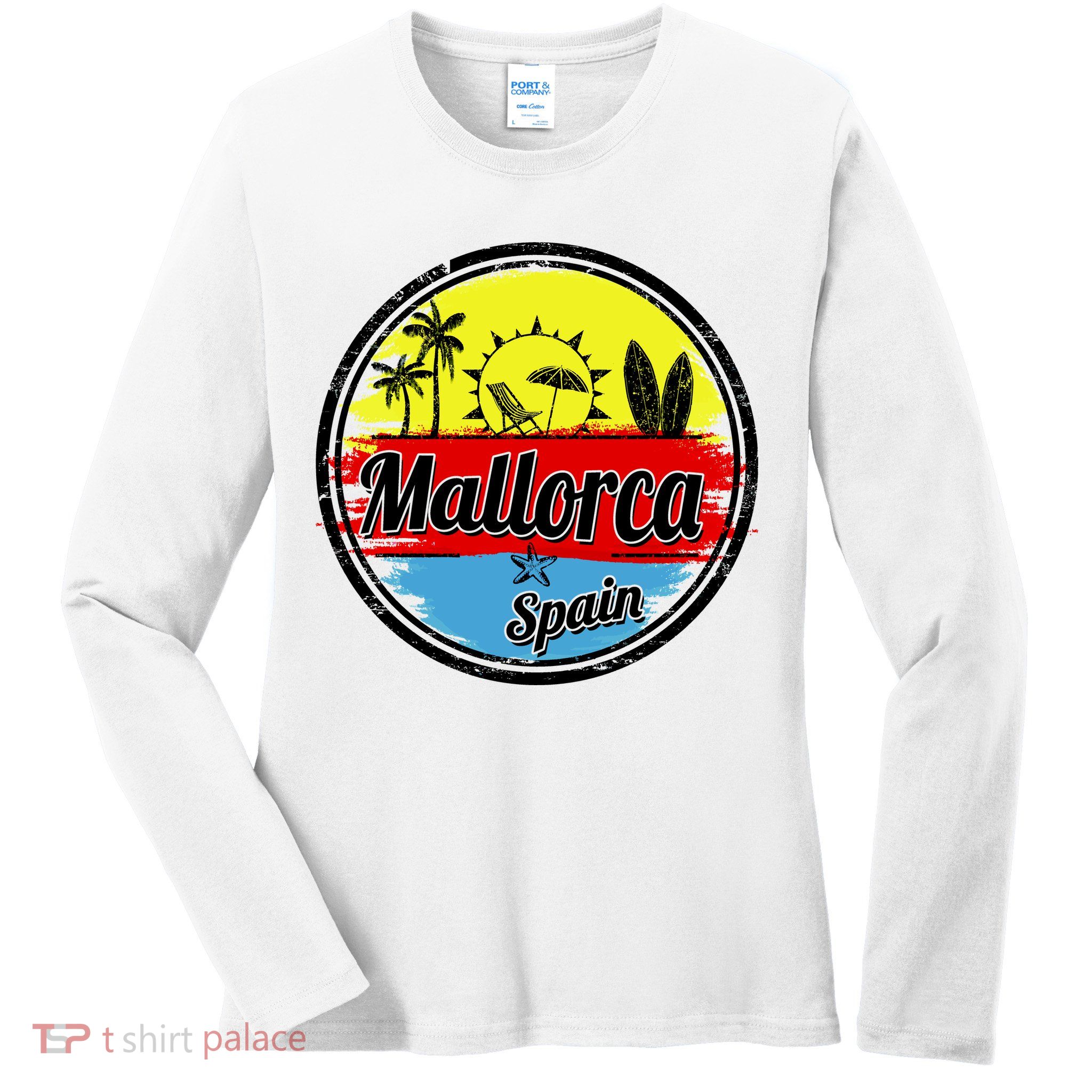Mallorca Spain Retro Circle Ladies Long Sleeve Shirt