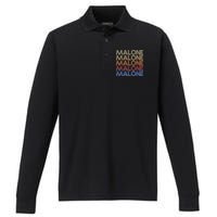 Malone Retro Vintage Style Name Performance Long Sleeve Polo