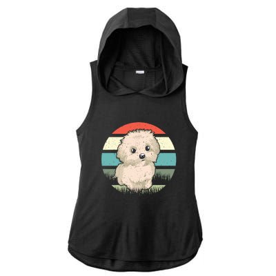 Maltese Dog Retro Ladies PosiCharge Tri-Blend Wicking Draft Hoodie Tank