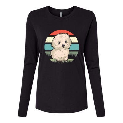 Maltese Dog Retro Womens Cotton Relaxed Long Sleeve T-Shirt