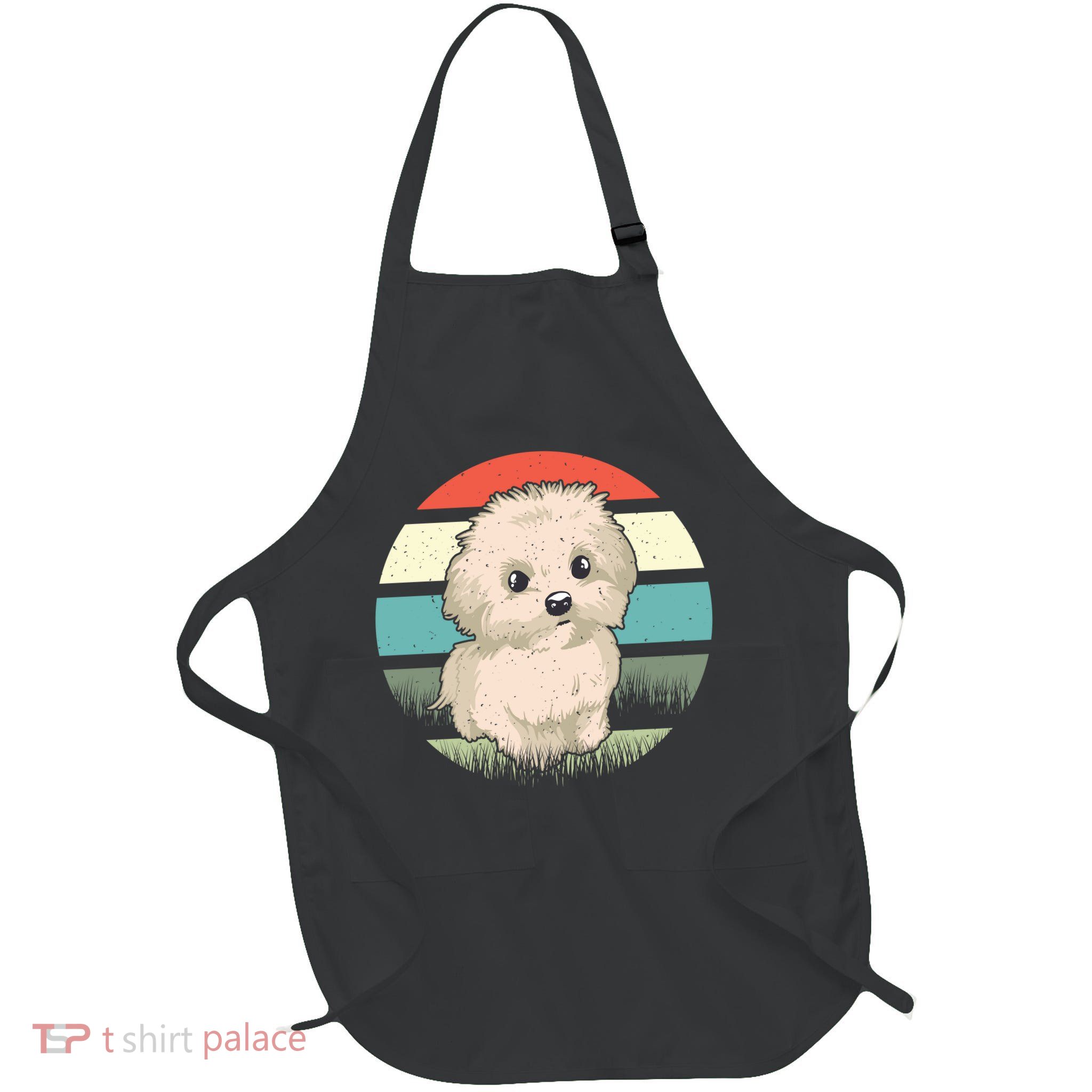 Maltese Dog Retro Full-Length Apron With Pockets